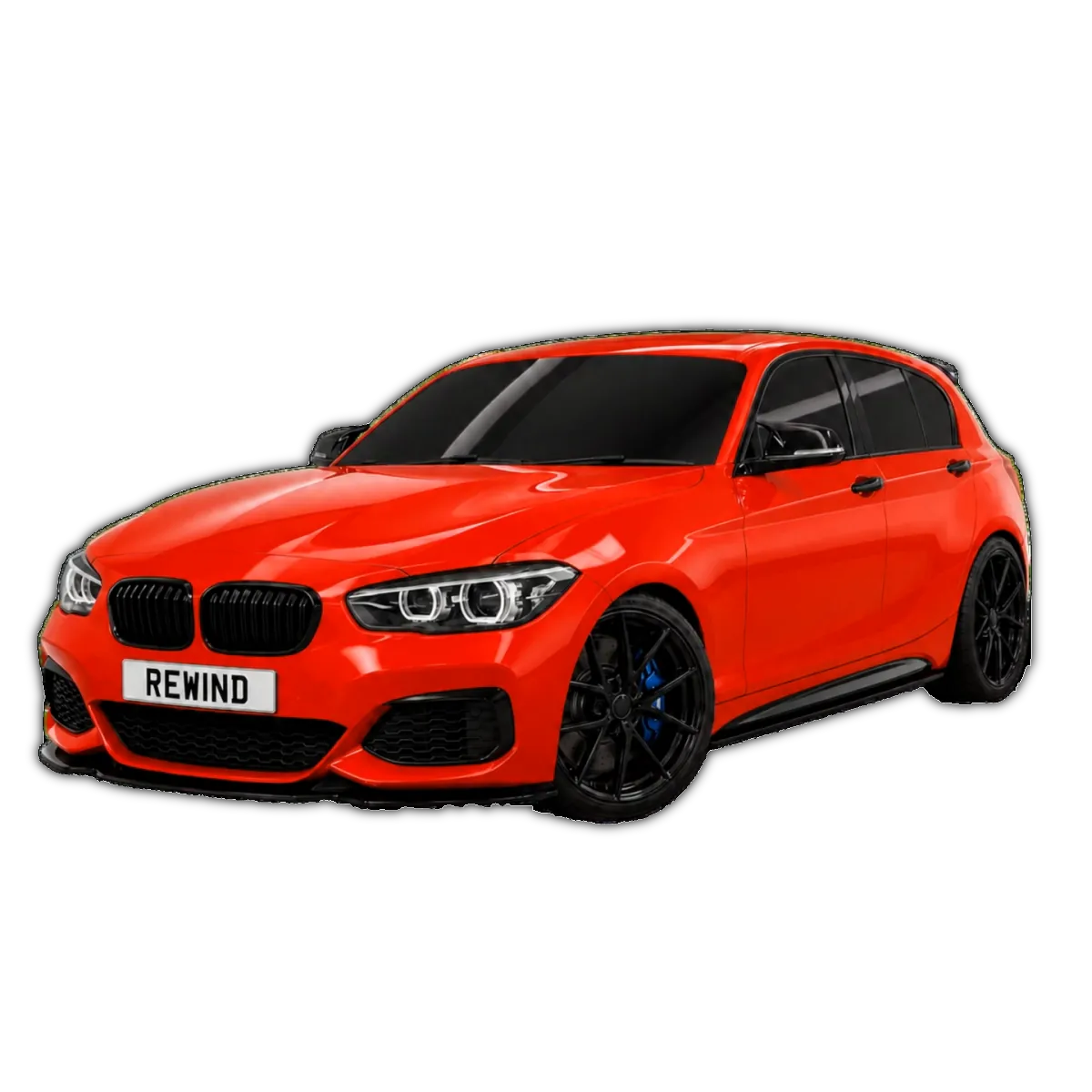 A red BMW 1 Series on the teardown stage, closed up before the strip-down